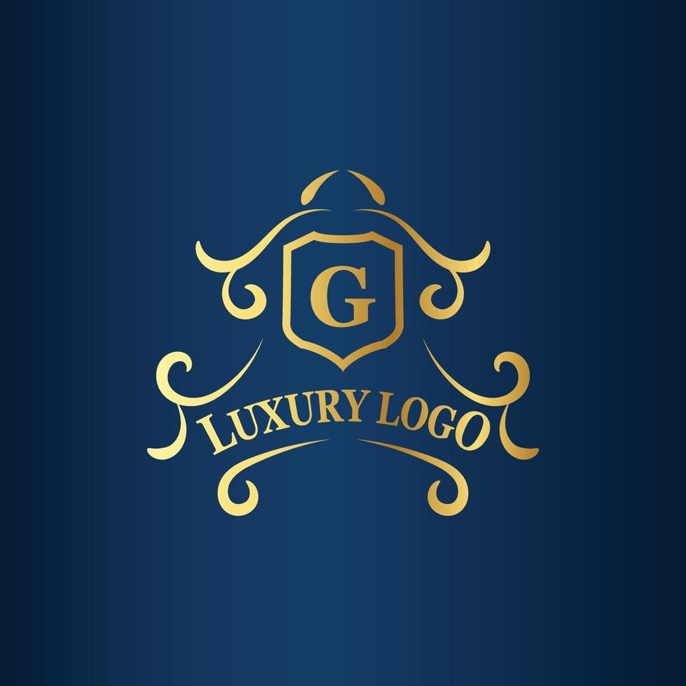 Luxury logo template with golden color and dark blue background vector