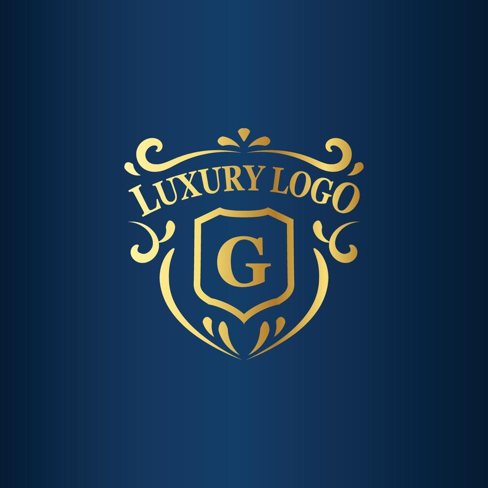 Luxury logo template with golden color and dark blue background vector