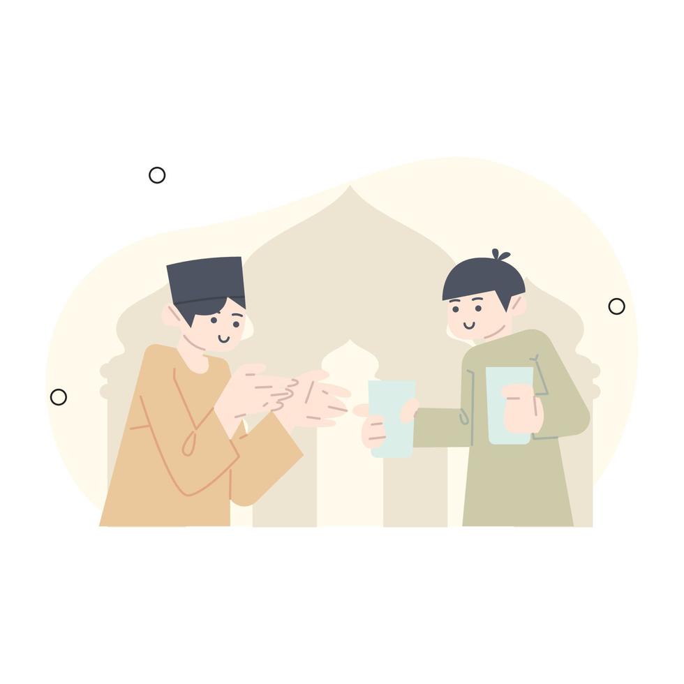 ramadan illustration. someone who receives water to break the fast. vector