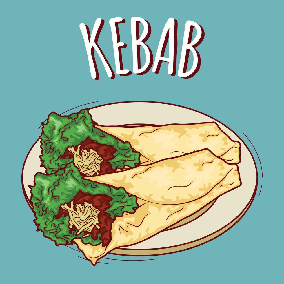 ilustración de kebab comida indonesia con estilo de dibujos animados vector