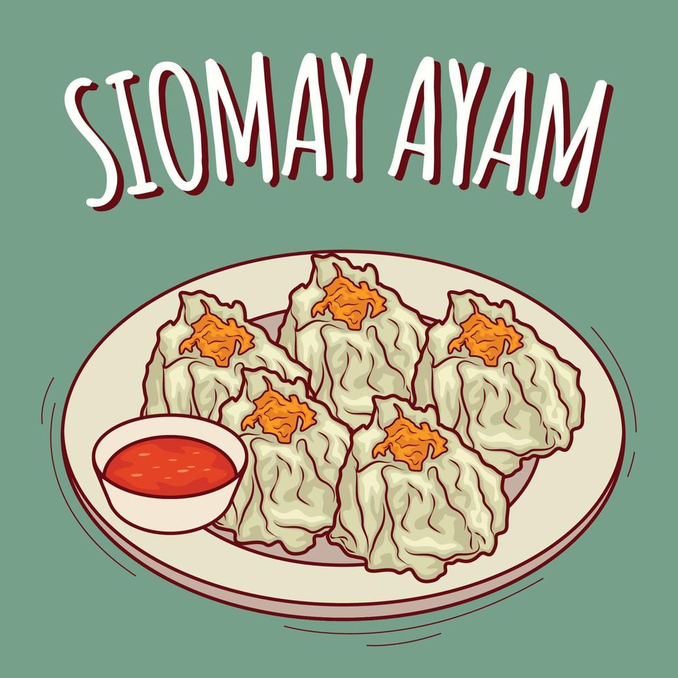 siomay ayam ilustración comida indonesia con estilo de dibujos animados vector