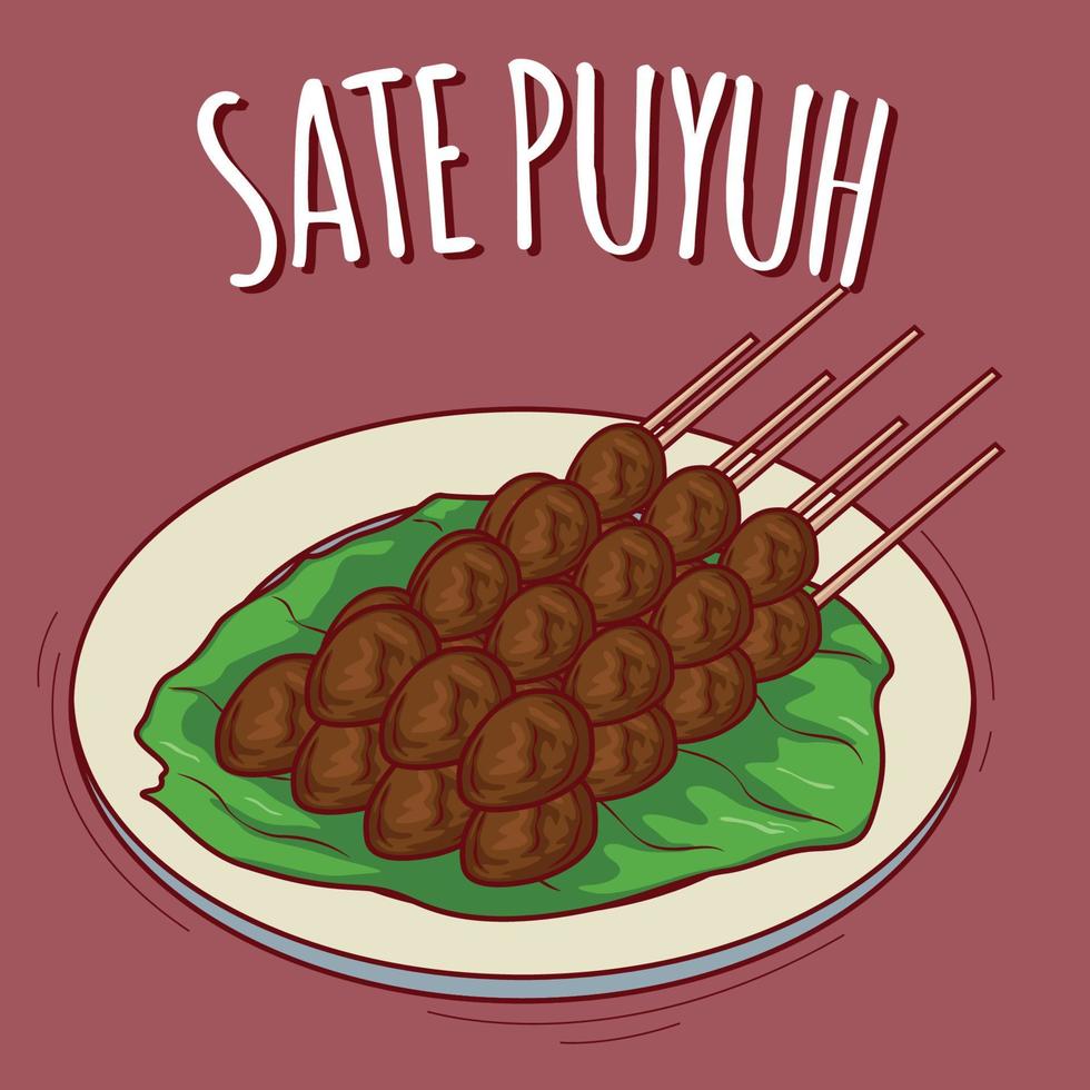 sate puyuh ilustración comida indonesia con estilo de dibujos animados vector