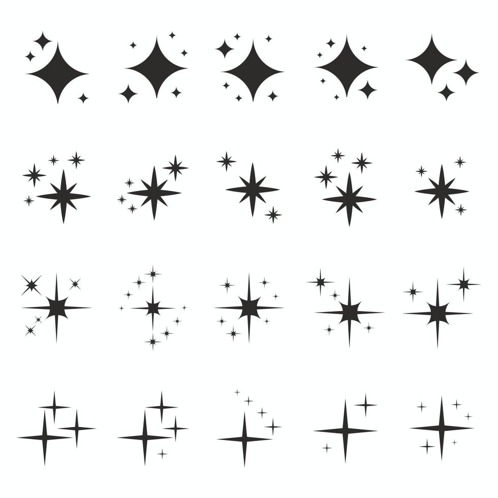 Shiny sparks silhouettes. twinkle star particles, glitter sparkles and magic sparkle isolated silhouette icons set Premium Vector