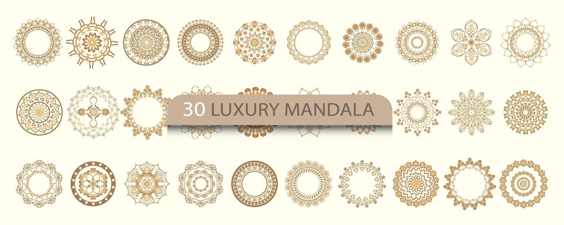 Mandala vector design element. golden round ornaments. decorative flower pattern. stylized floral chakra symbol for meditation yoga logo. 30 piece mandala.