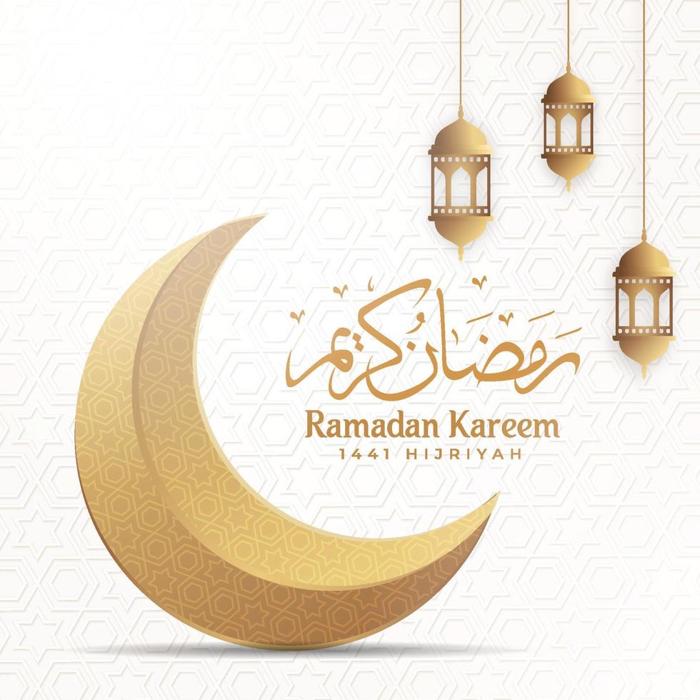 ramadan kareem saludo fondo islámico con luna y linterna vector