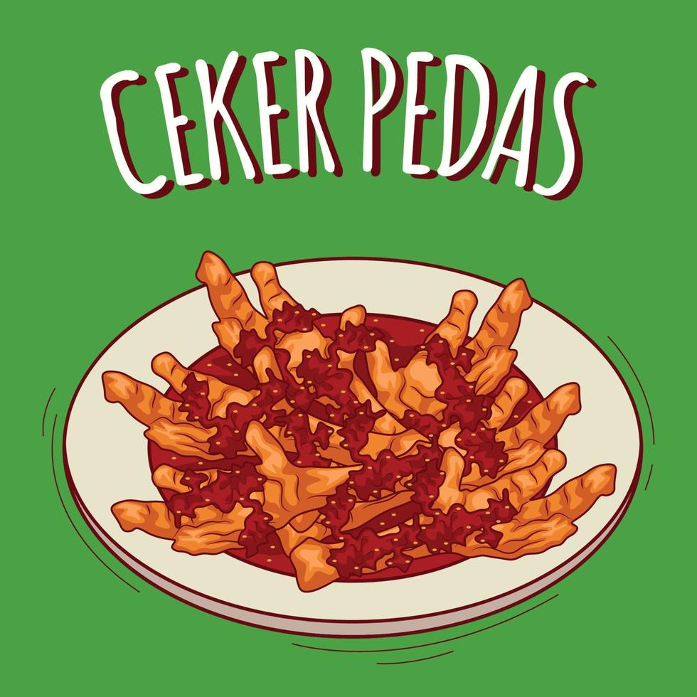 Ceker pedas illustration Indonesian food with cartoon style vector