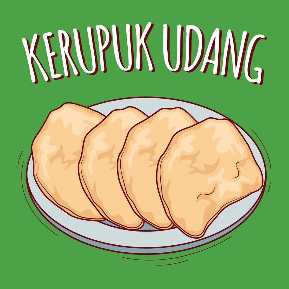 kerupuk udang ilustración comida indonesia con estilo de dibujos animados vector