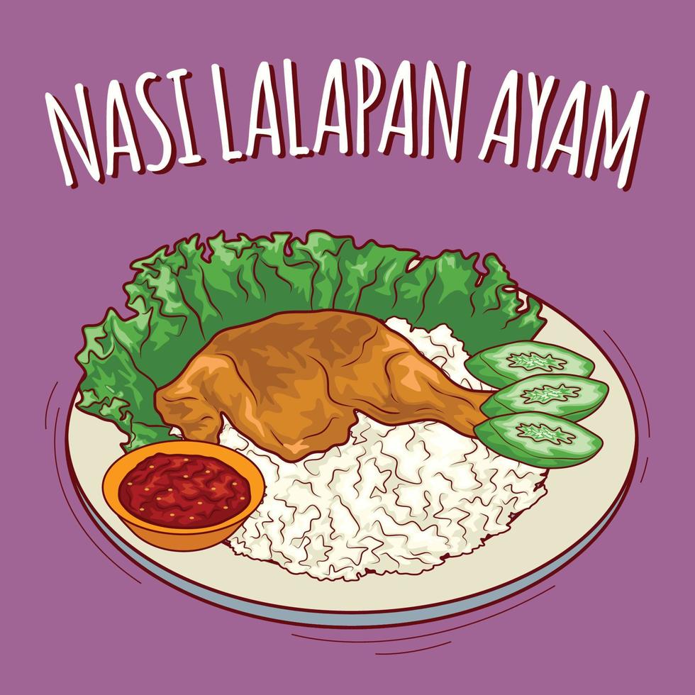 Nasi lalapan ayam illustration Indonesian food with cartoon style vector