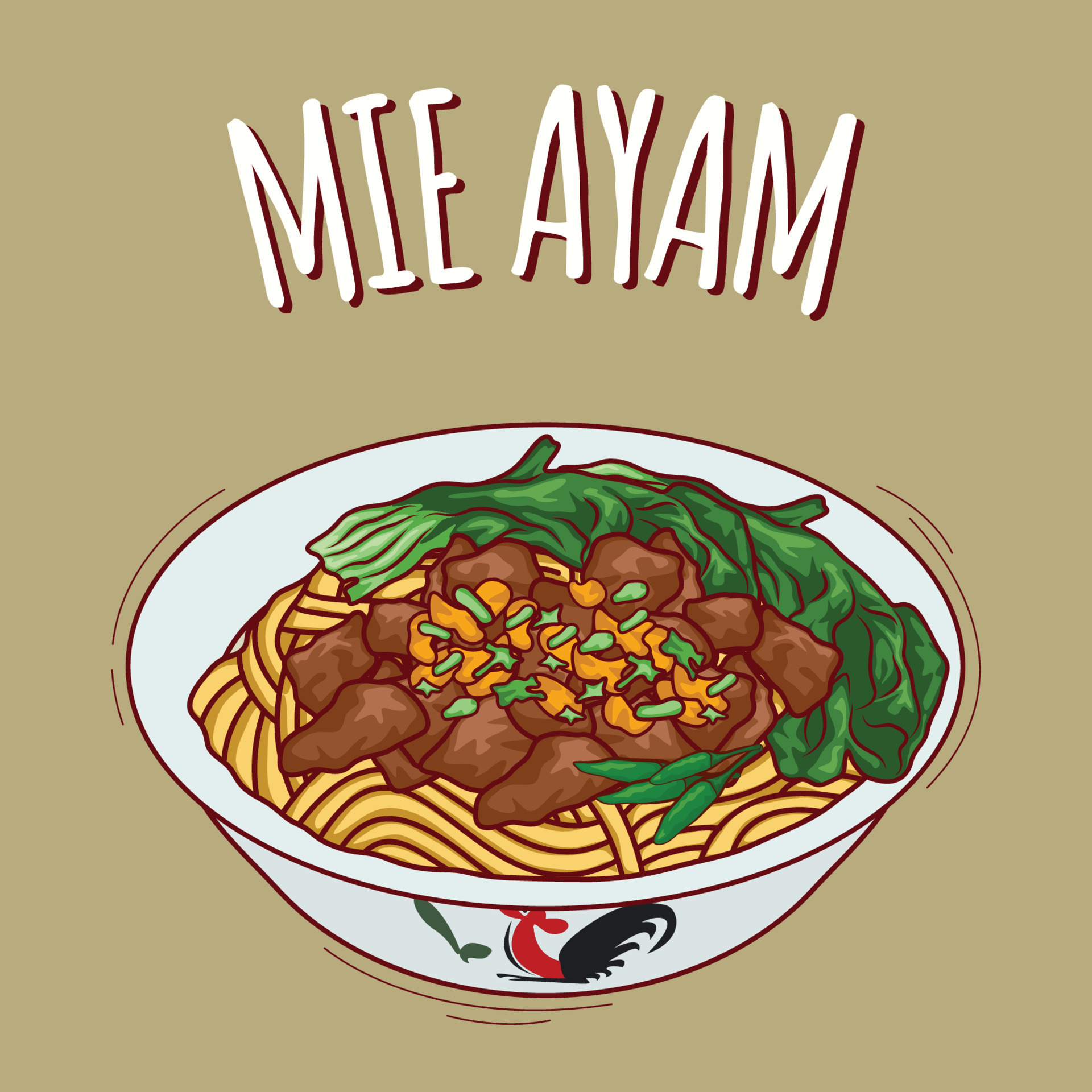 mie ayam ilustración comida indonesia con estilo de dibujos animados ...