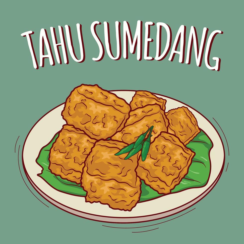 tahu sumedang ilustración comida indonesia con estilo de dibujos animados vector