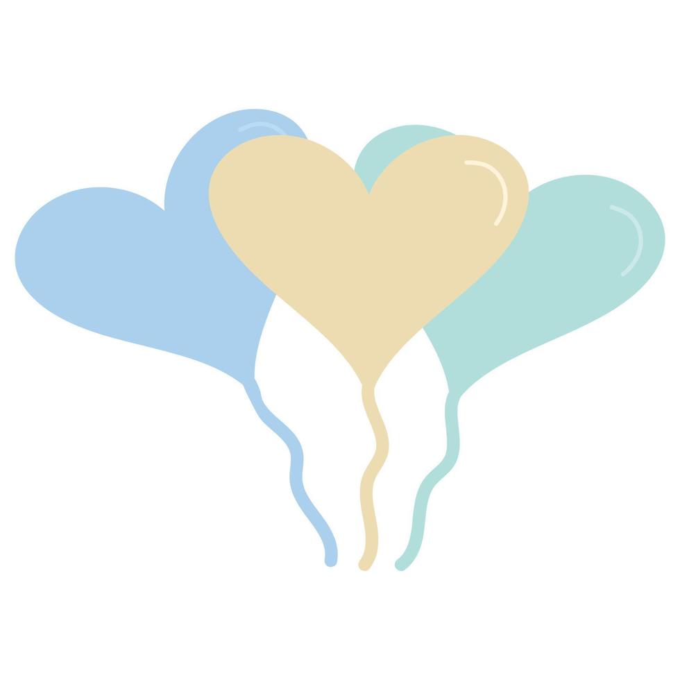 Three heart-shaped balloons. Flat vector illustration