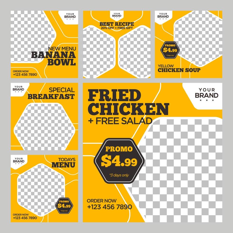 Food social media post design template Yellow Background Premium Vector