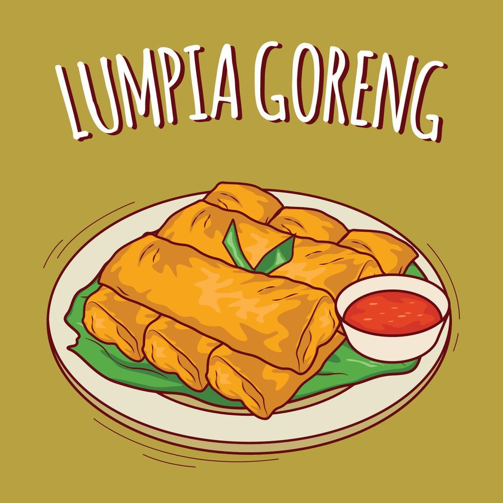 lumpia goreng ilustración comida indonesia con estilo de dibujos animados vector