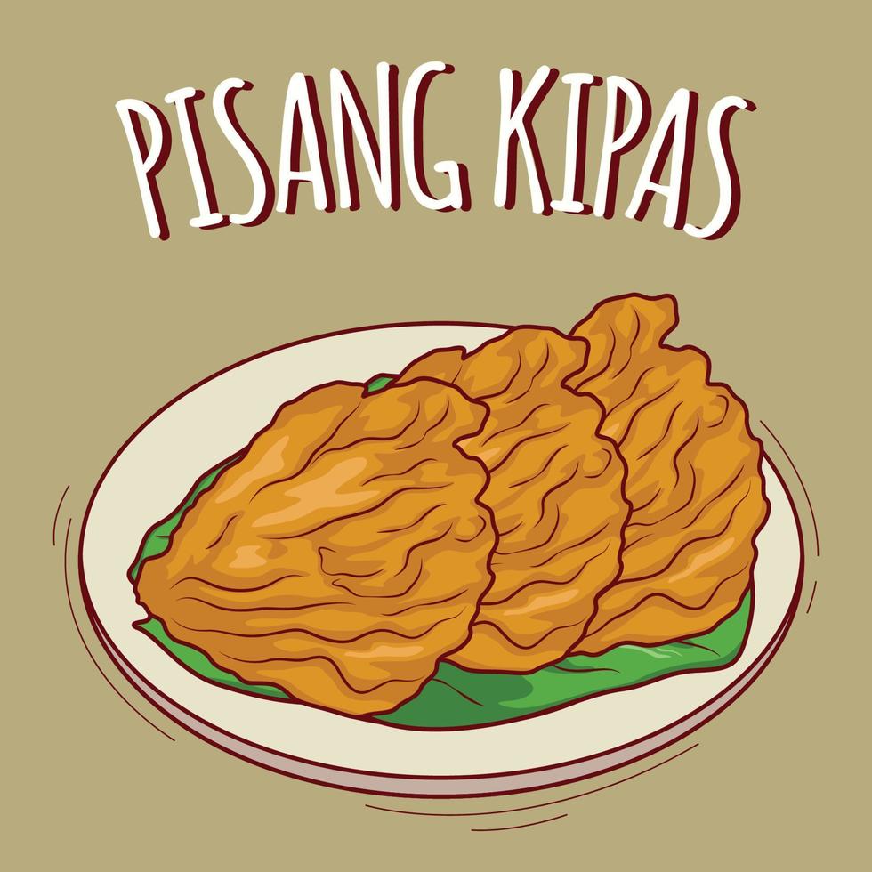 Pisang kipas illustration Indonesian food with cartoon style vector