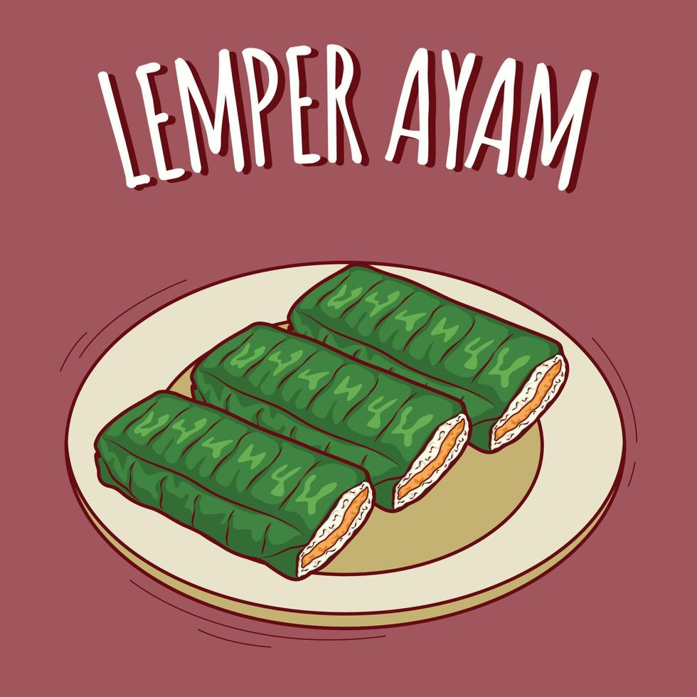 lemper ayam ilustración comida indonesia con estilo de dibujos animados vector