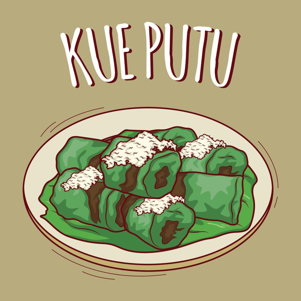 kue putu ilustración comida indonesia con estilo de dibujos animados vector