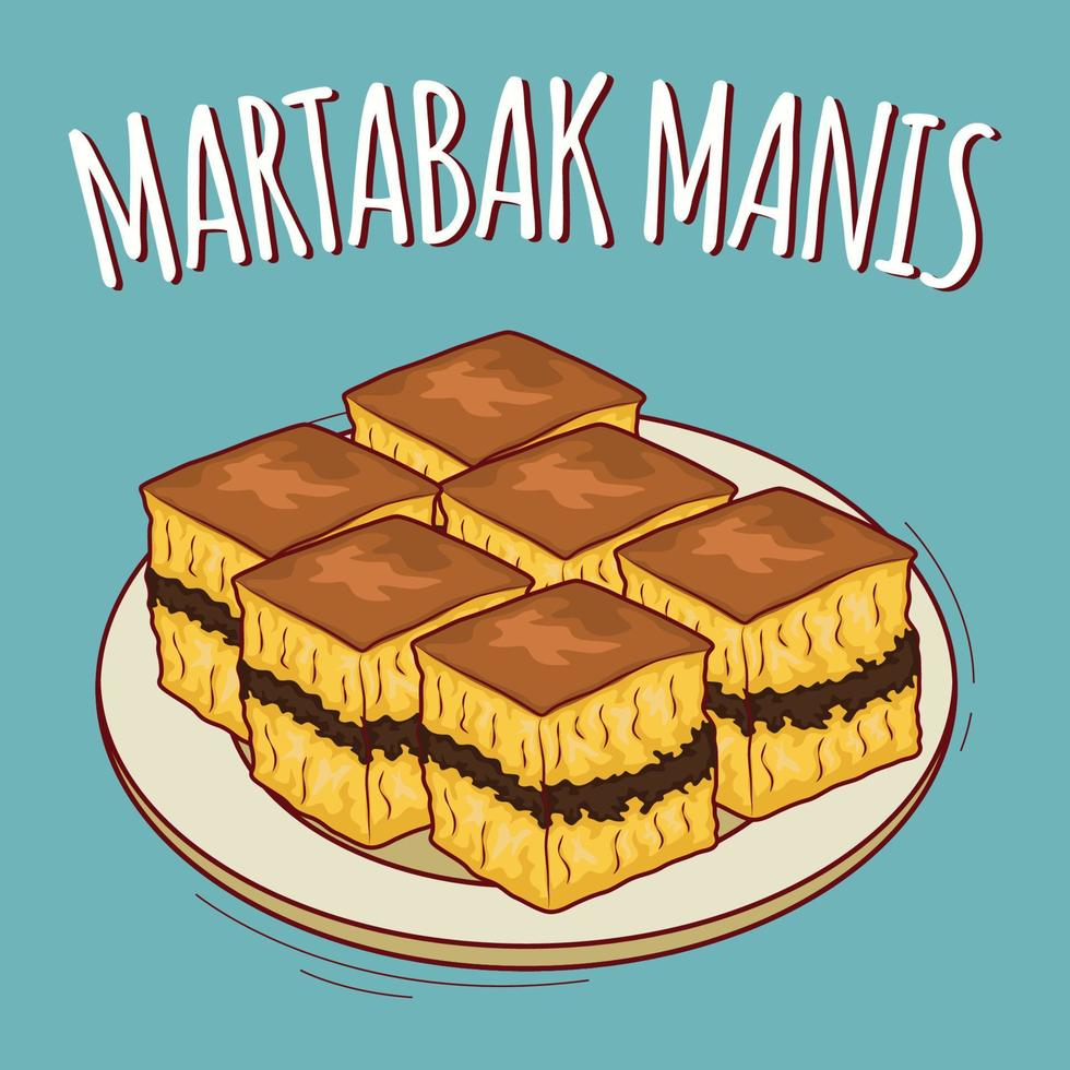 Martabak manis illustration Indonesian food with cartoon style vector