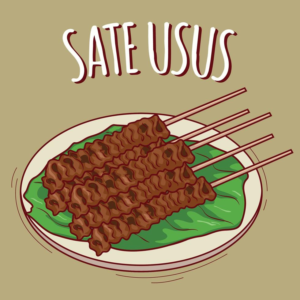 sate usus ilustración comida indonesia con estilo de dibujos animados vector