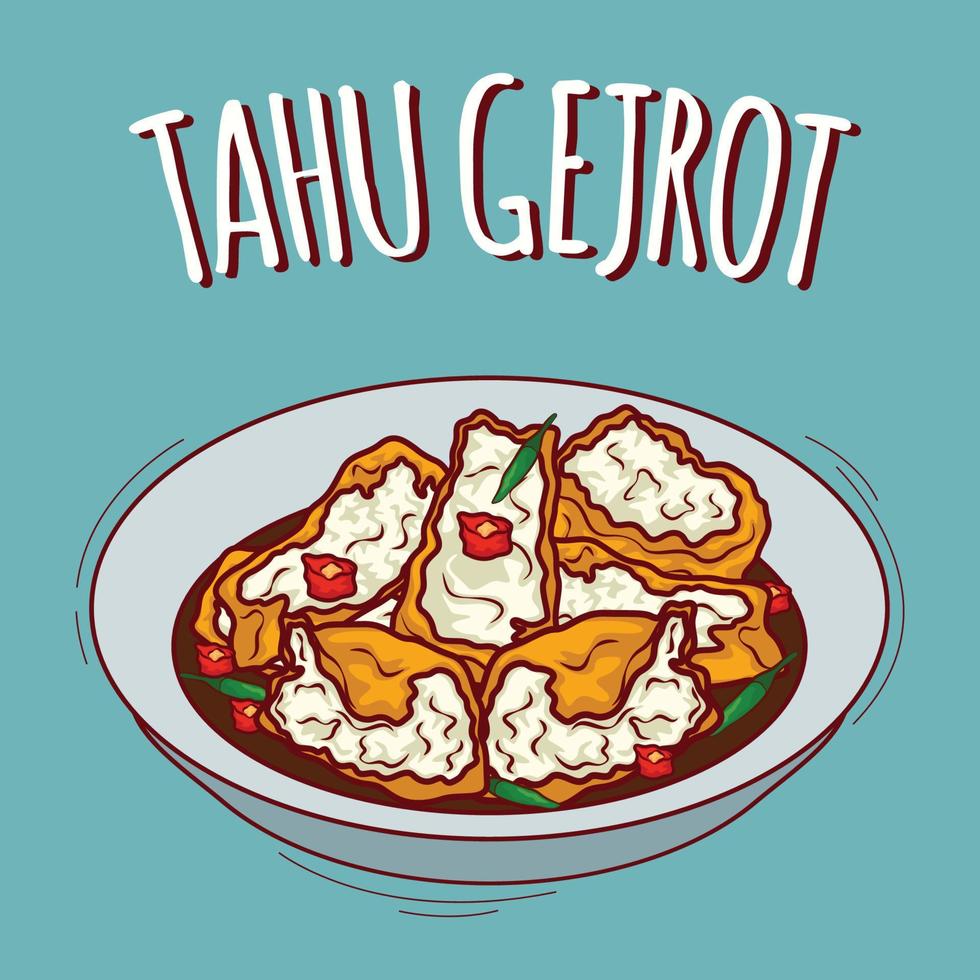 tahu gejrot ilustración comida indonesia con estilo de dibujos animados vector