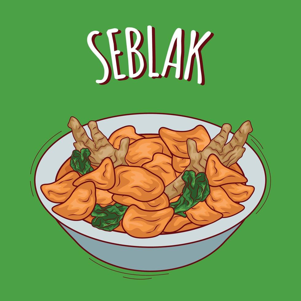 seblak ilustración comida indonesia con estilo de dibujos animados vector