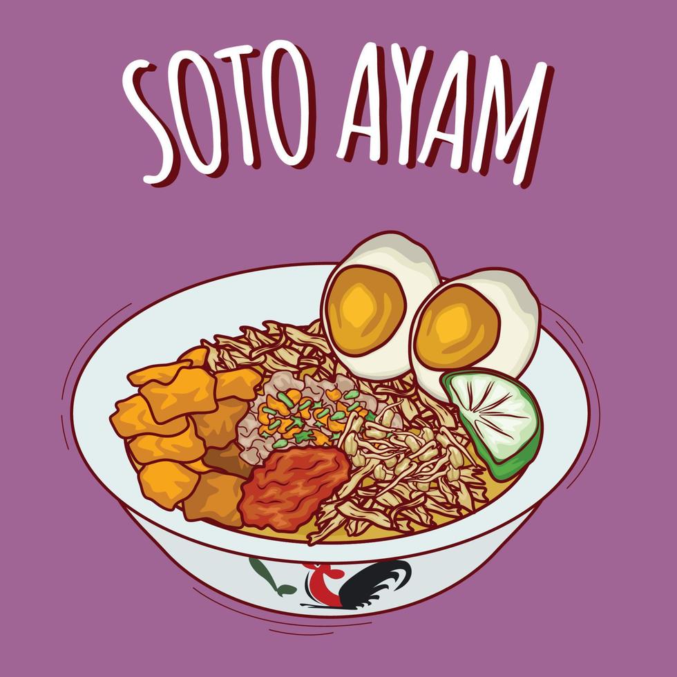 soto ayam ilustración comida indonesia con estilo de dibujos animados vector