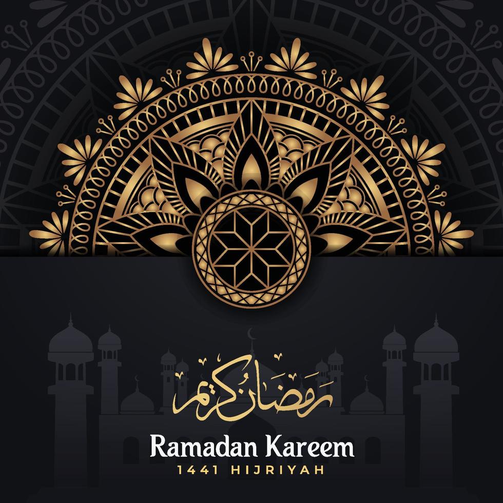 ramadan kareem con mandala de lujo fondo oscuro vector