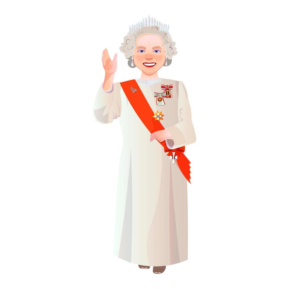 London, United Kingdom, 16 February 2022, Queen Elizabeth II full length ceremonial vector portrait. The Queen's platinum jubilee celebration.