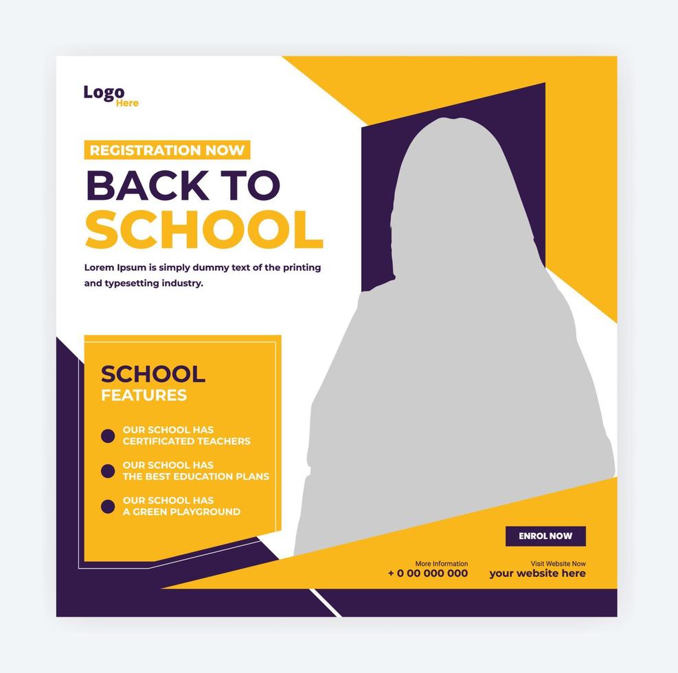 back to school admission social media post template vector