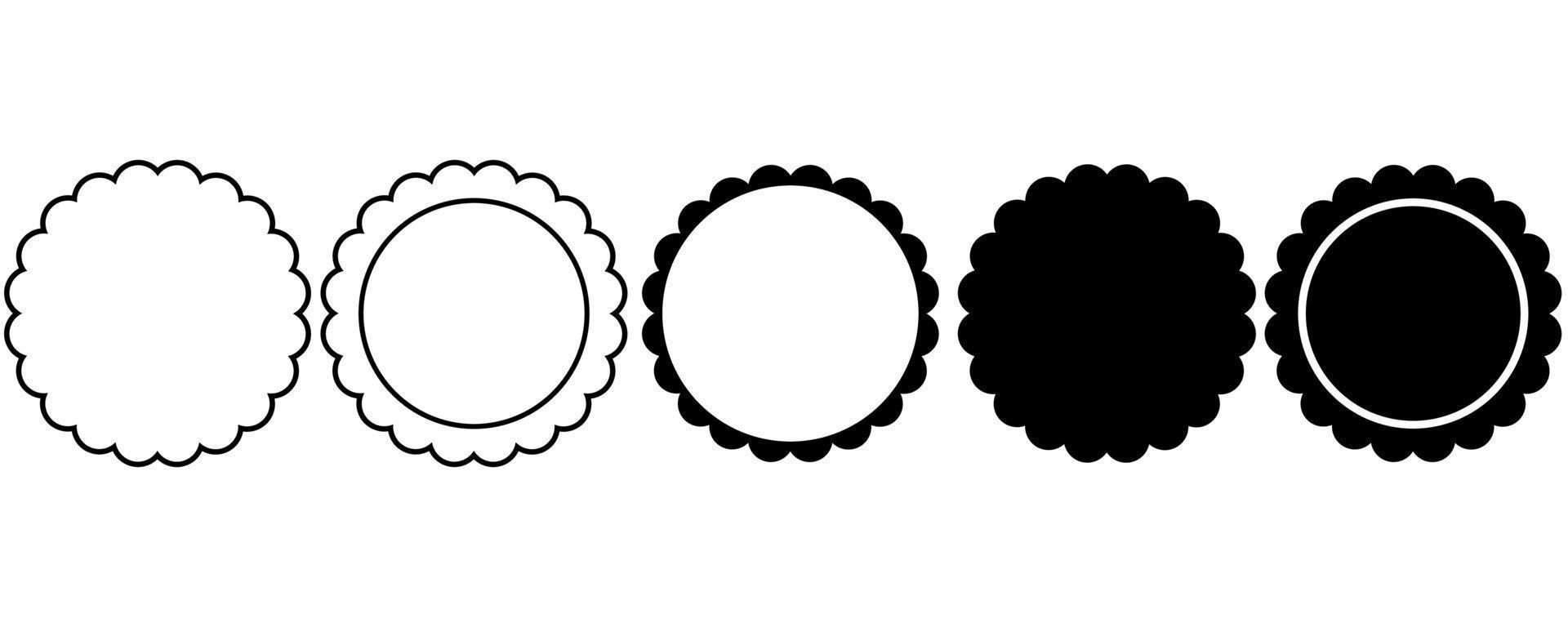 outline silhouette circle scalloped frame set isolated on white background vector