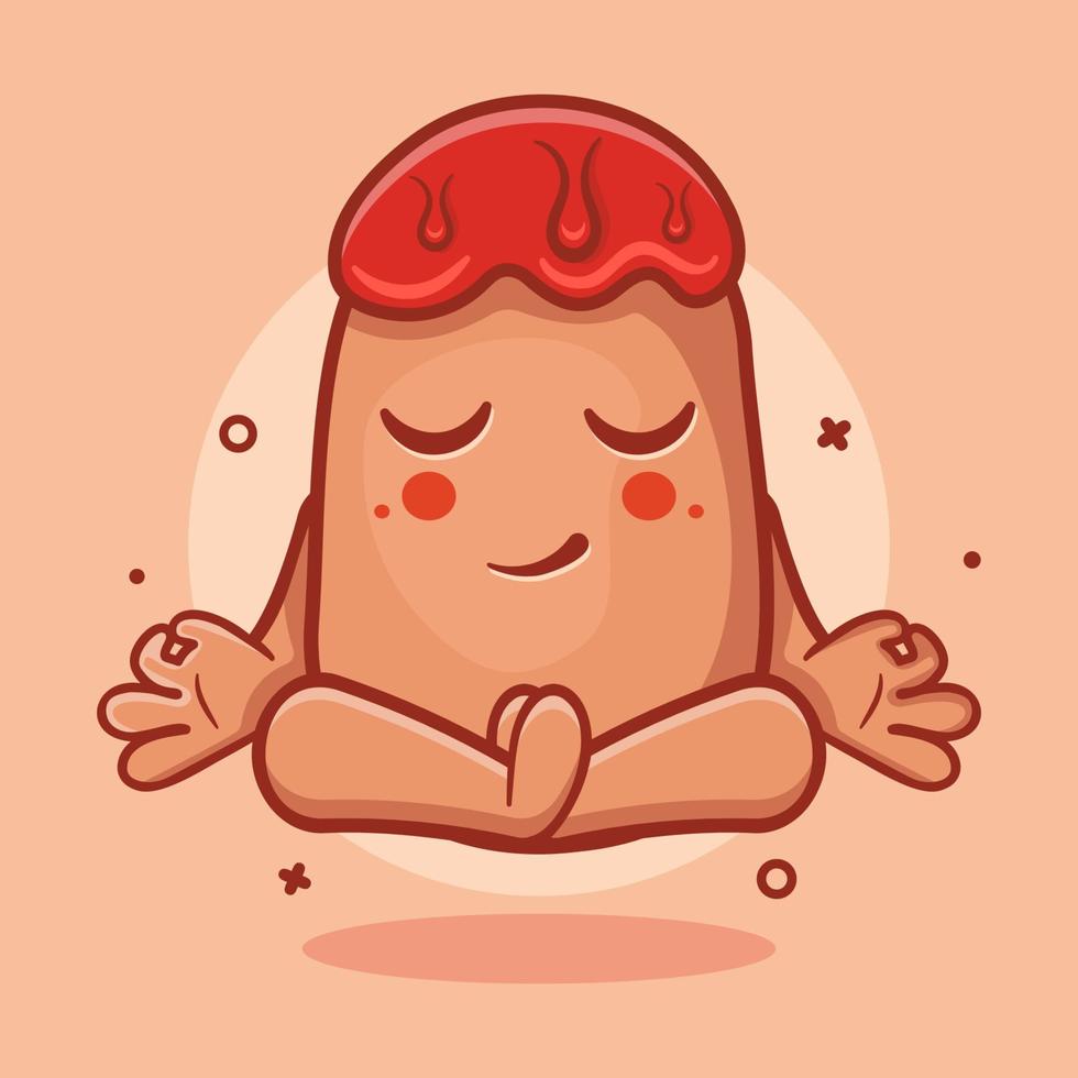 calm corn dog food character mascot with yoga meditation pose isolated cartoon in flat style design vector