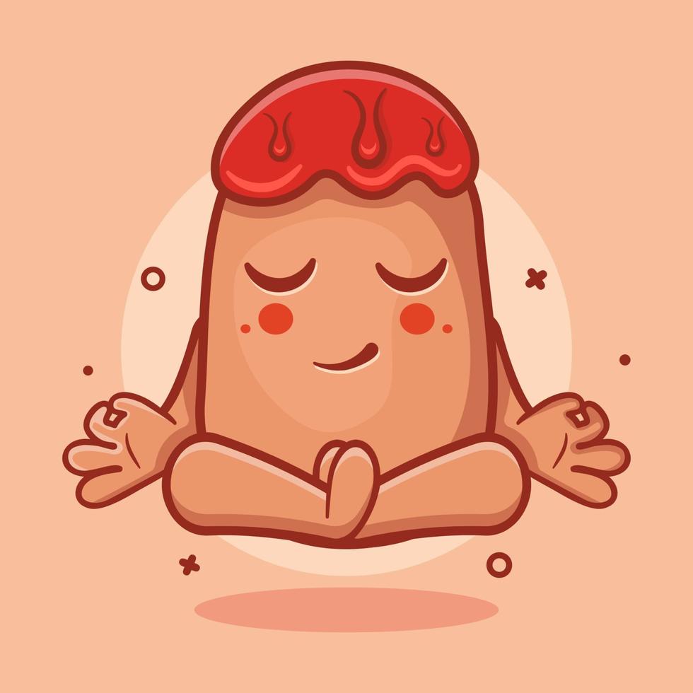 mascota de personaje de comida de perro de maíz tranquilo con pose de meditación de yoga dibujos animados aislados en diseño de estilo plano vector