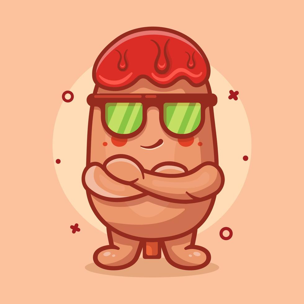cute corn dog food character mascot with cool expression isolated cartoon in flat style design vector