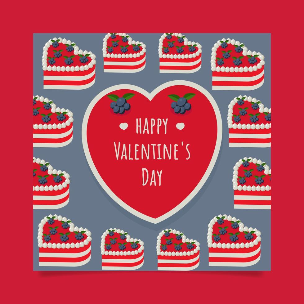 Vector valentine's day greeting card cake with hearts