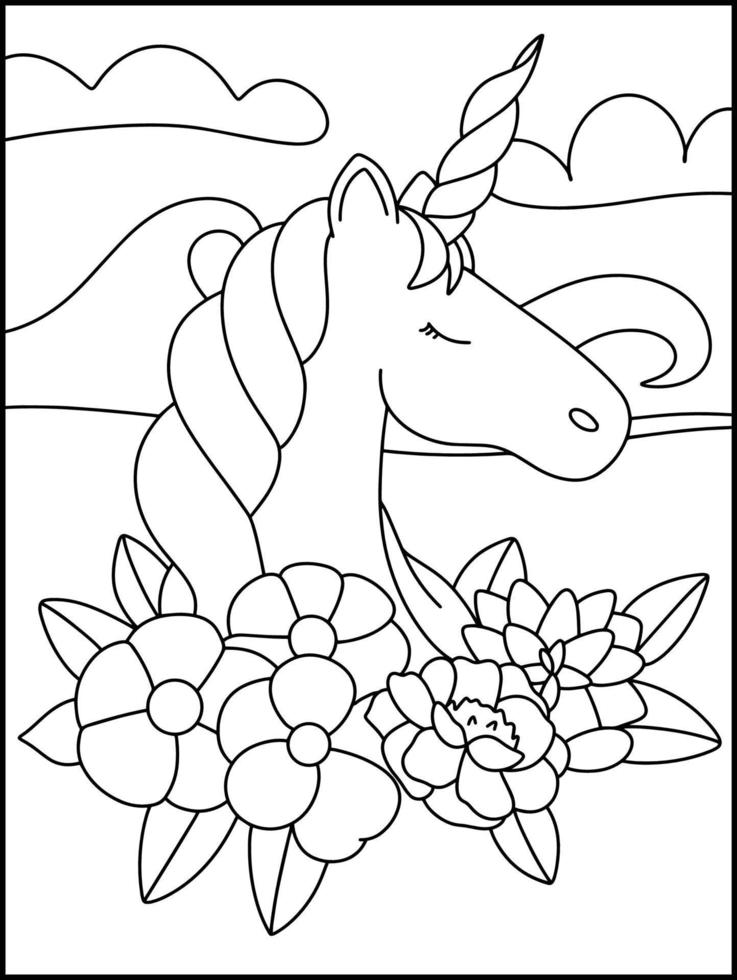 Unicorn Coloring Pages For Kids - Unicorn Outline Illustration vector