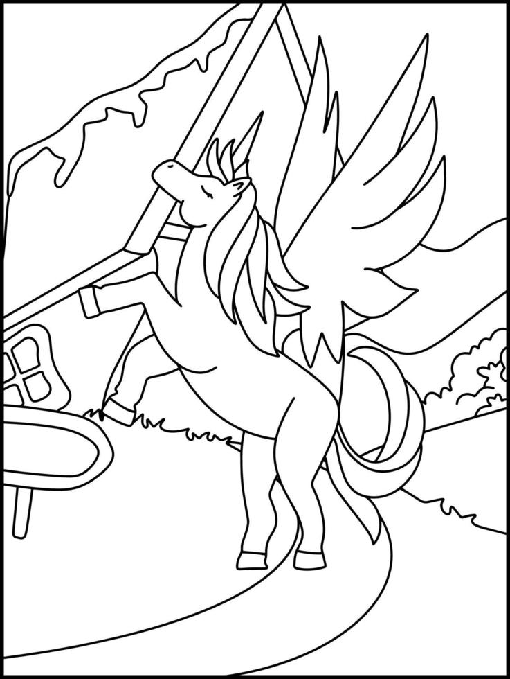 Unicorn Coloring Pages For Kids - Unicorn Outline Illustration vector