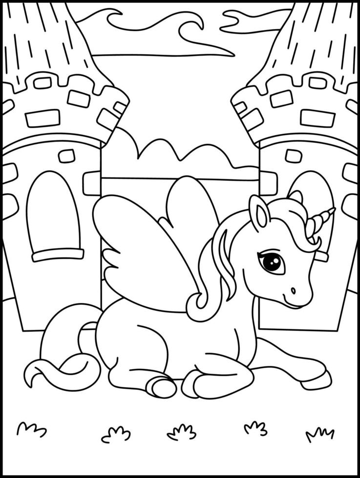 Unicorn Coloring Pages For Kids - Unicorn Outline Illustration vector