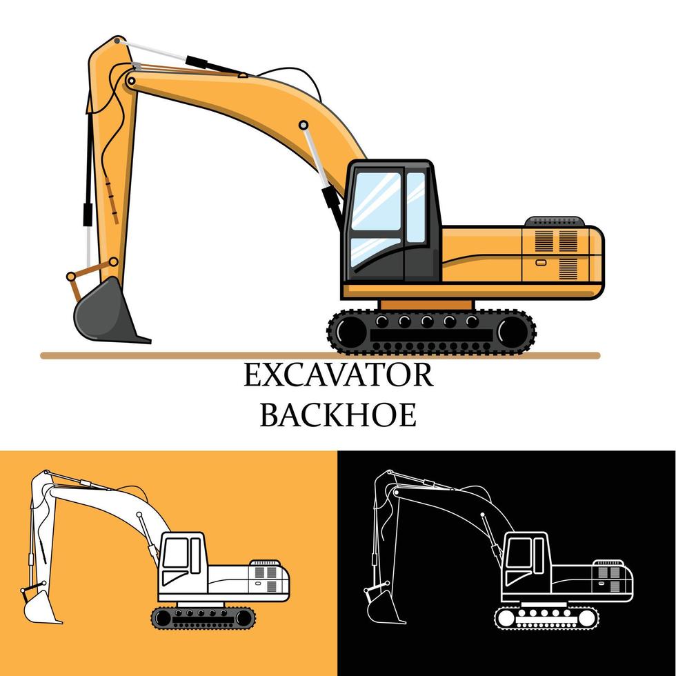 excavadora amarilla. aislado sobre fondo blanco. maquinaria de construcción retroexcavadora. ilustración vectorial vector