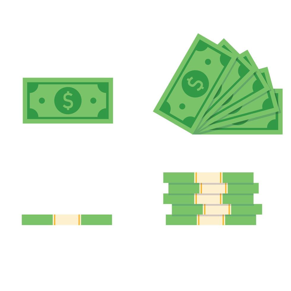 money, paper money, green dollars icon vector