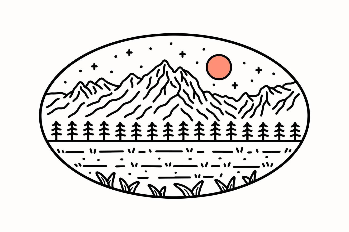 Illustration of Grand Teton in mono line style art for badges, emblems, patches, t-shirts, etc. vector