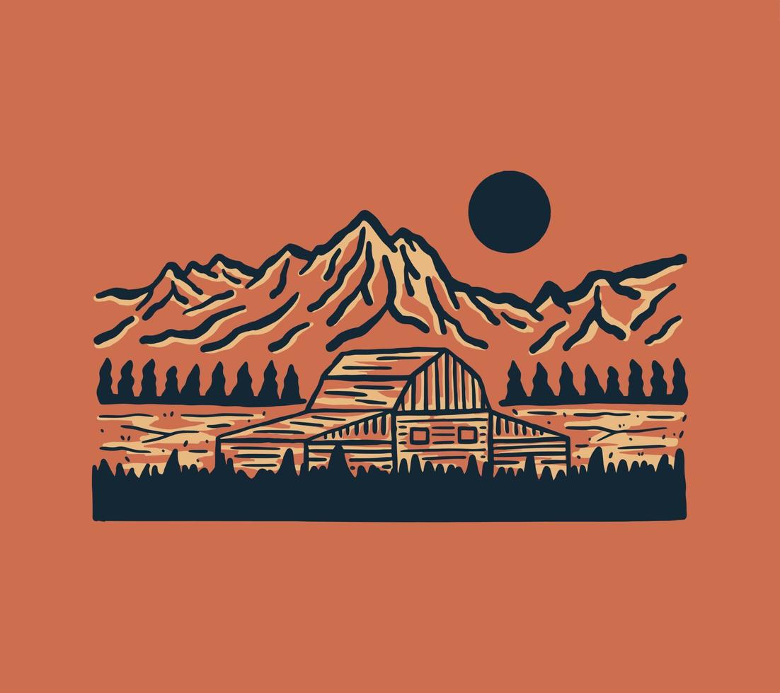 ilustración vintage del parque nacional grand teton de wyoming vector