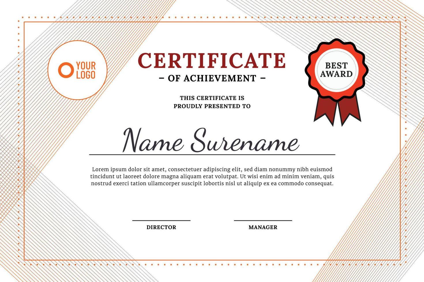 Gradient lines certificate template for appreciation vector