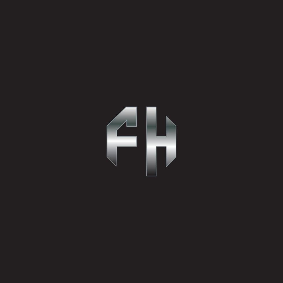 logotipo de fh, logotipo de metal, logotipo de plata, monograma, fondo negro vector