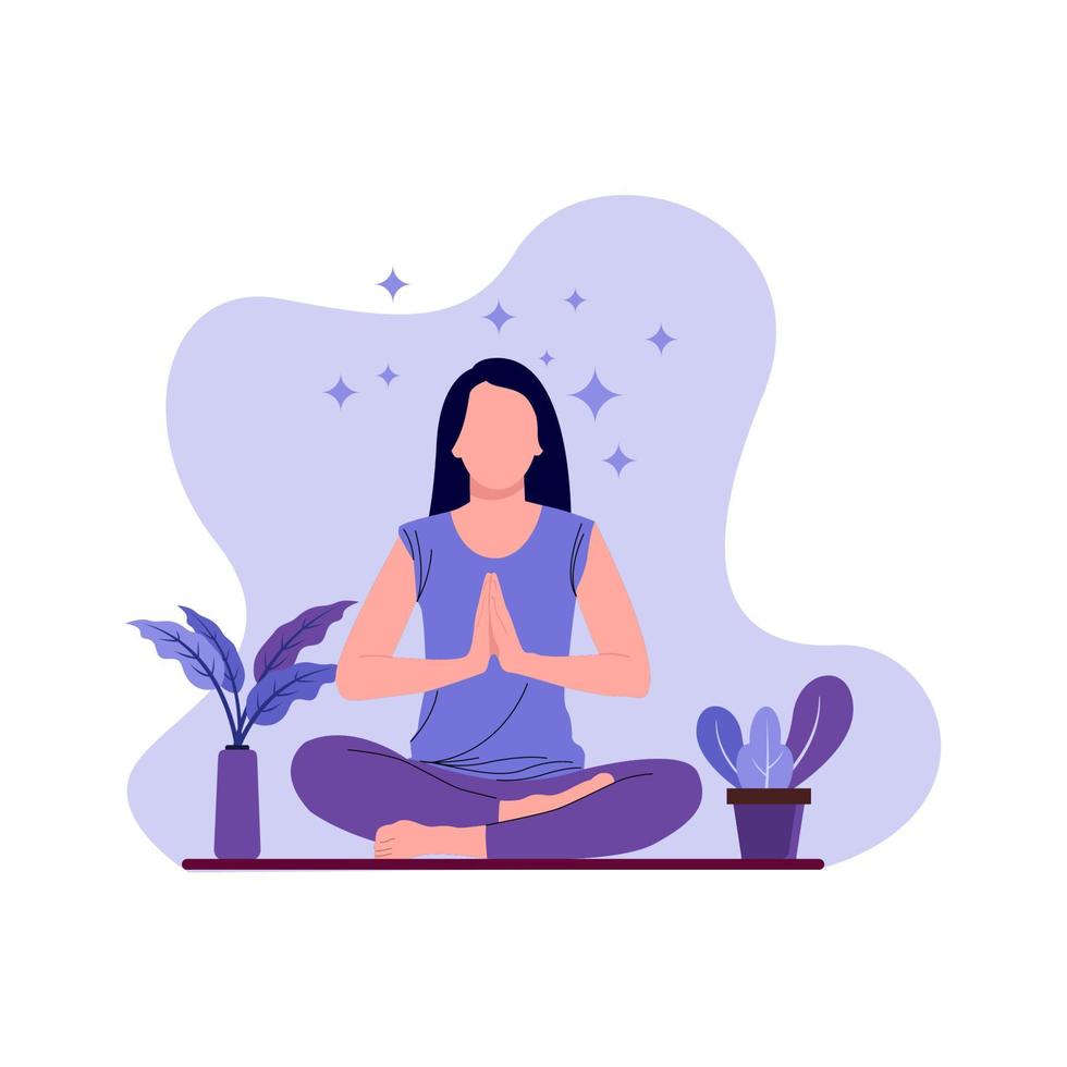 ilustración de personaje, mujer sentada en meditación vector