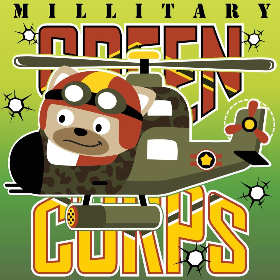 gato divertido en helicóptero militar, caricatura de tema militar, ilustración de caricatura vectorial vector