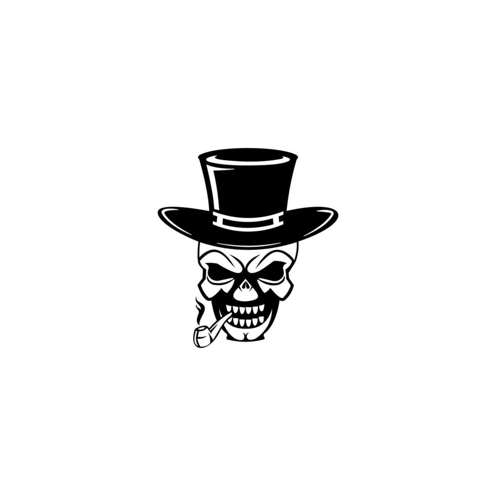 skull with mustache, top hat and smoking pipe. gentleman club emblem. Vector illustration.