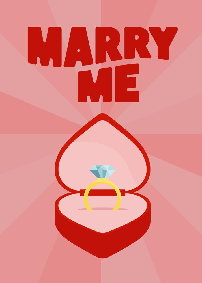 Marry me. Red velvet box with diamond engagement ring. vector