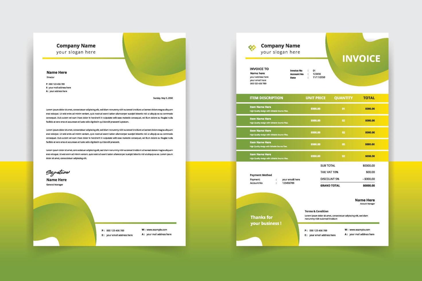 Modern business stationery collection letterhead and invoice template design, Professional invoice and letterhead design in blue Color, for corporate office. letterhead, invoice design illustration. vector
