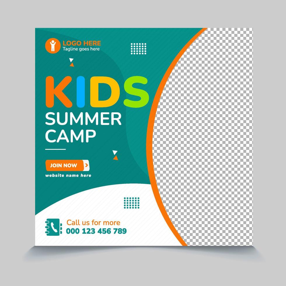 WebKids summer camp square promotional social media post template vector eps file