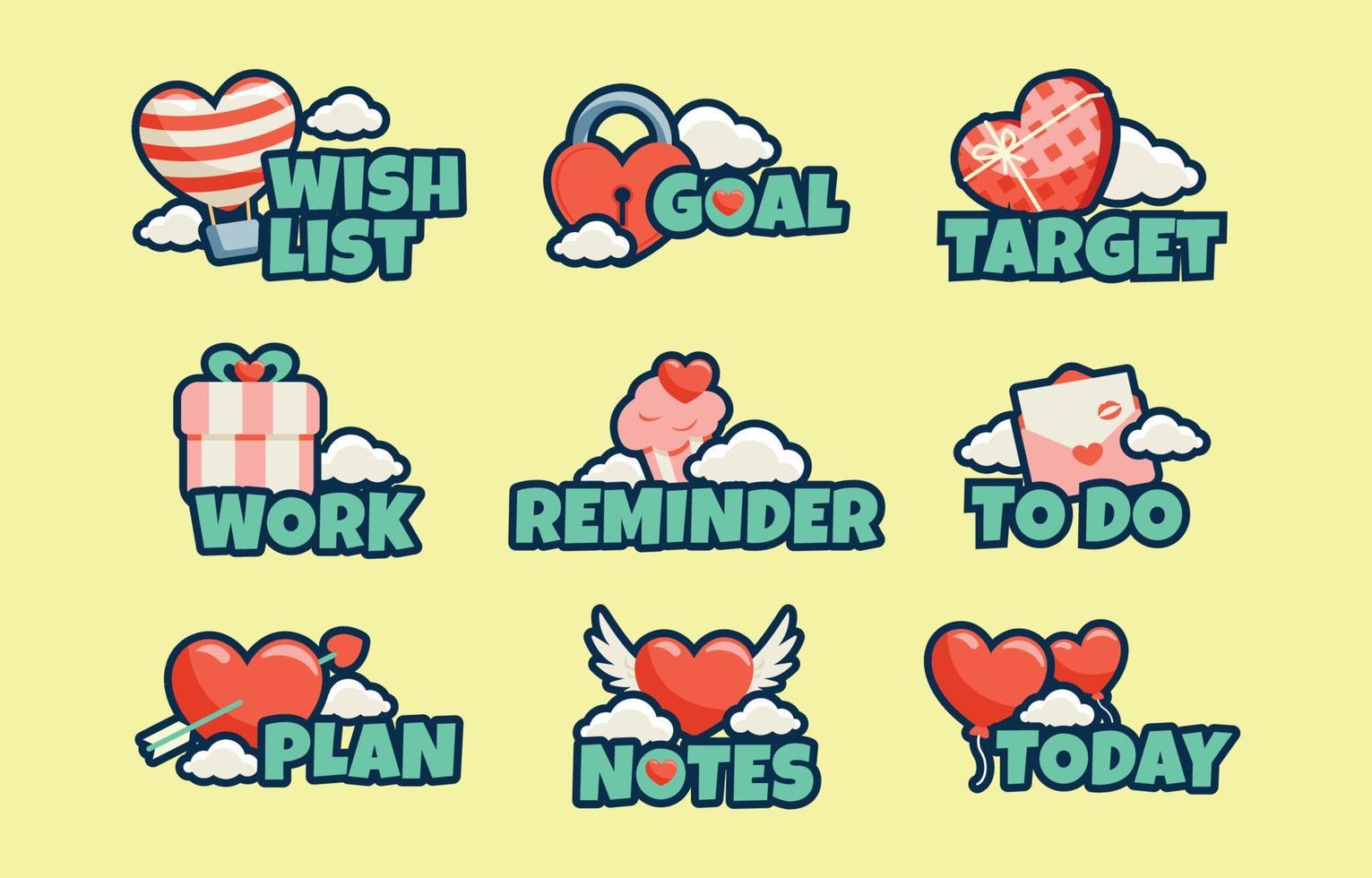 Valentine Journaling Sticker Set vector