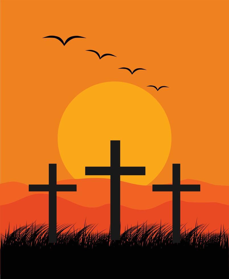 tres cruces en el fondo del cristianismo del calvario vector